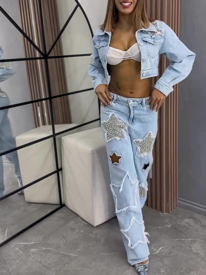 Denim Star Diamond Long Sleeve set