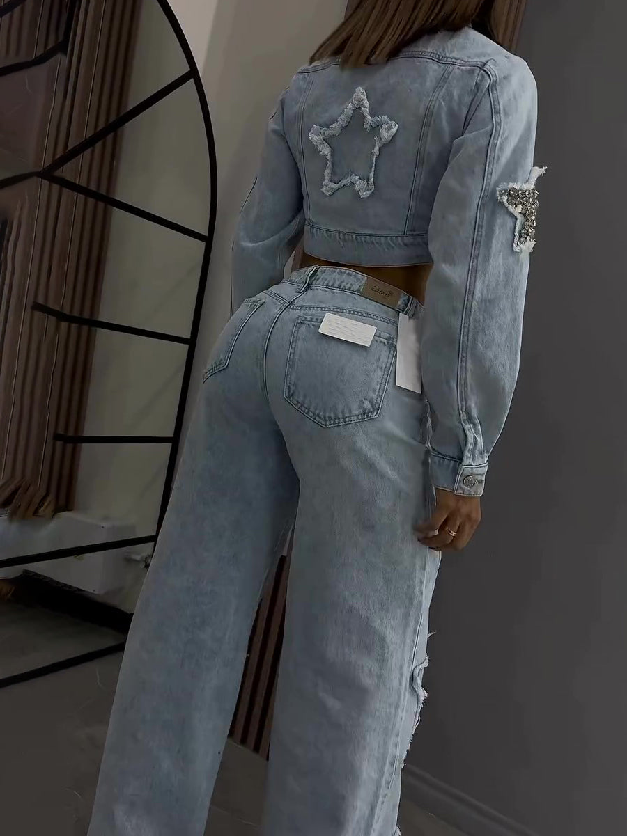 Denim Star Diamond Long Sleeve set