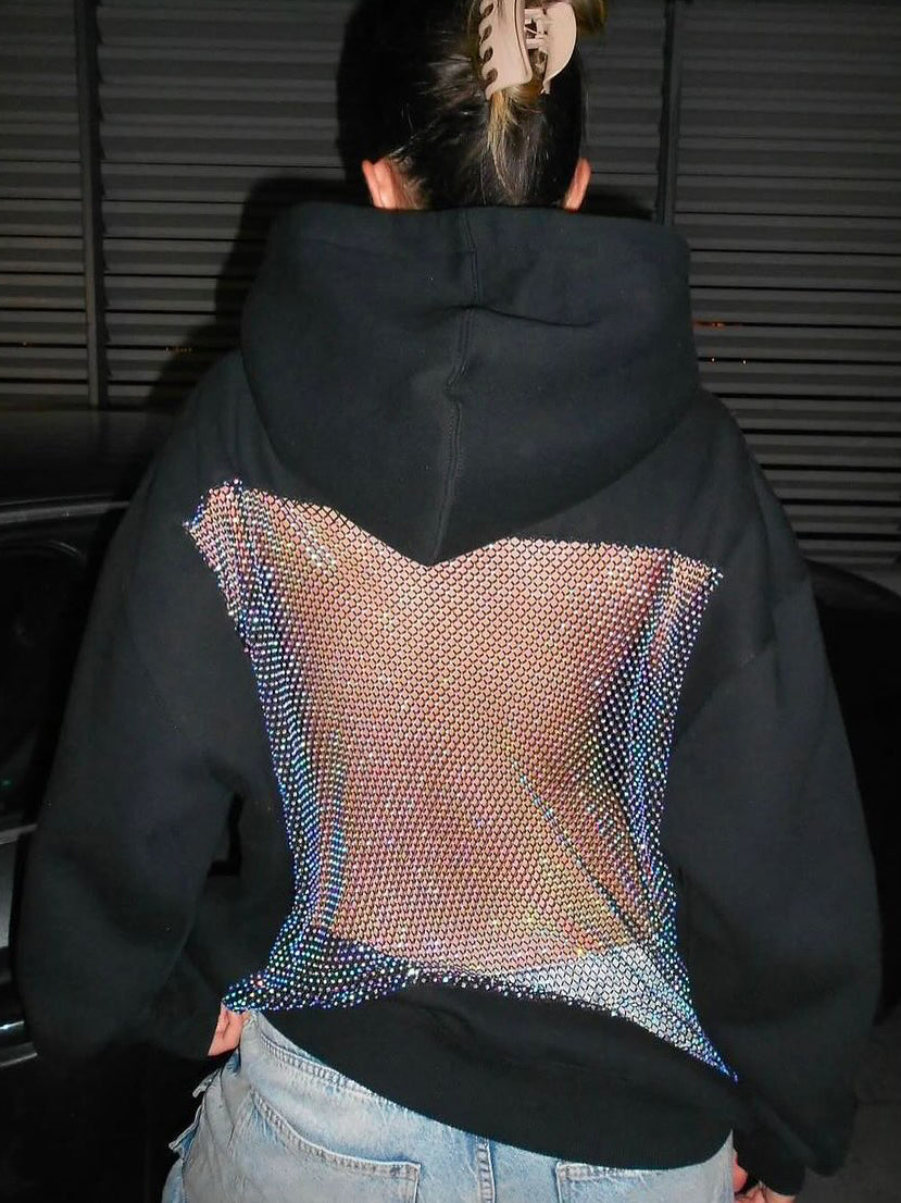 Mesh Diamond Hooded Sweatshirt