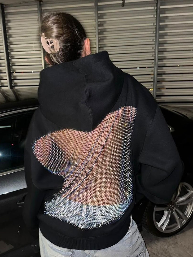 Mesh Diamond Hooded Sweatshirt