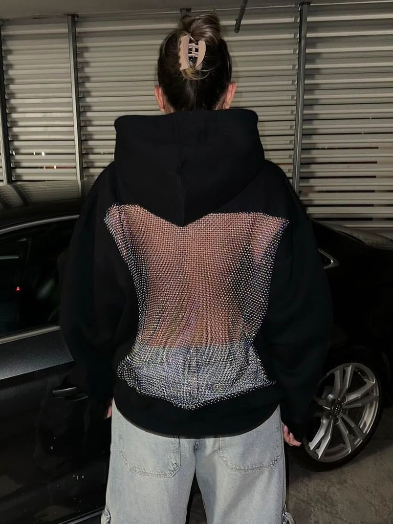 Mesh Diamond Hooded Sweatshirt