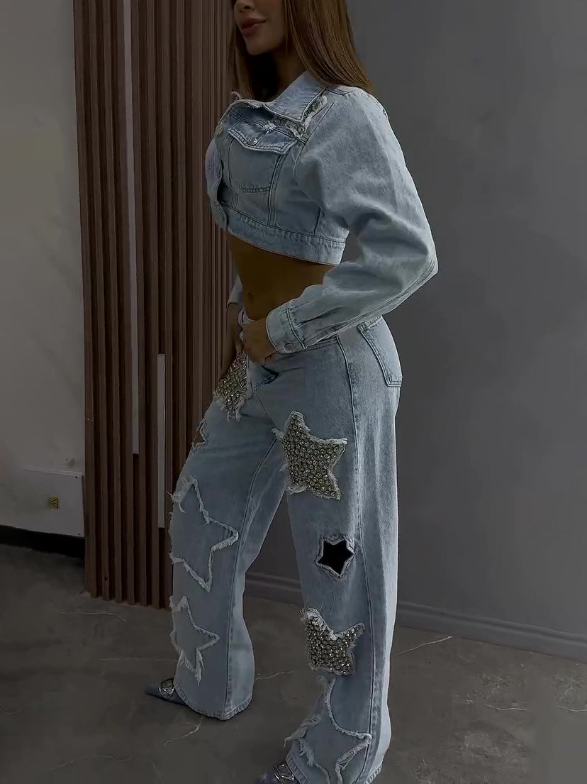 Denim Star Diamond Long Sleeve set