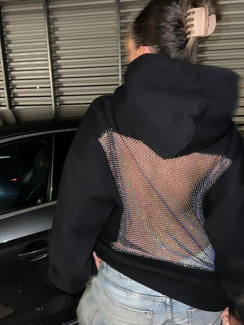 Mesh Diamond Hooded Sweatshirt